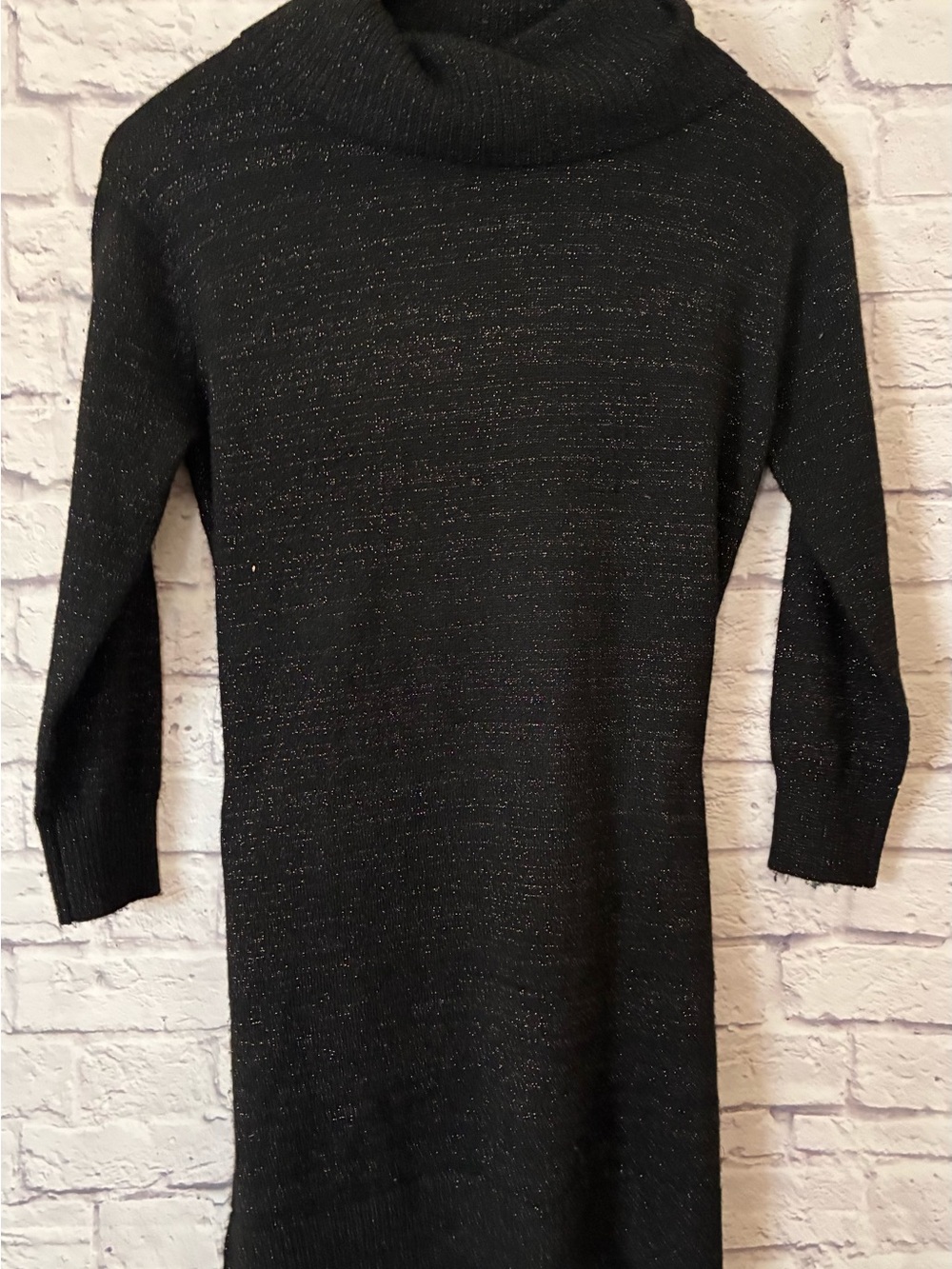 Nine West Women's Black Sparkle Cowl Neck Sweater Dress - Medium